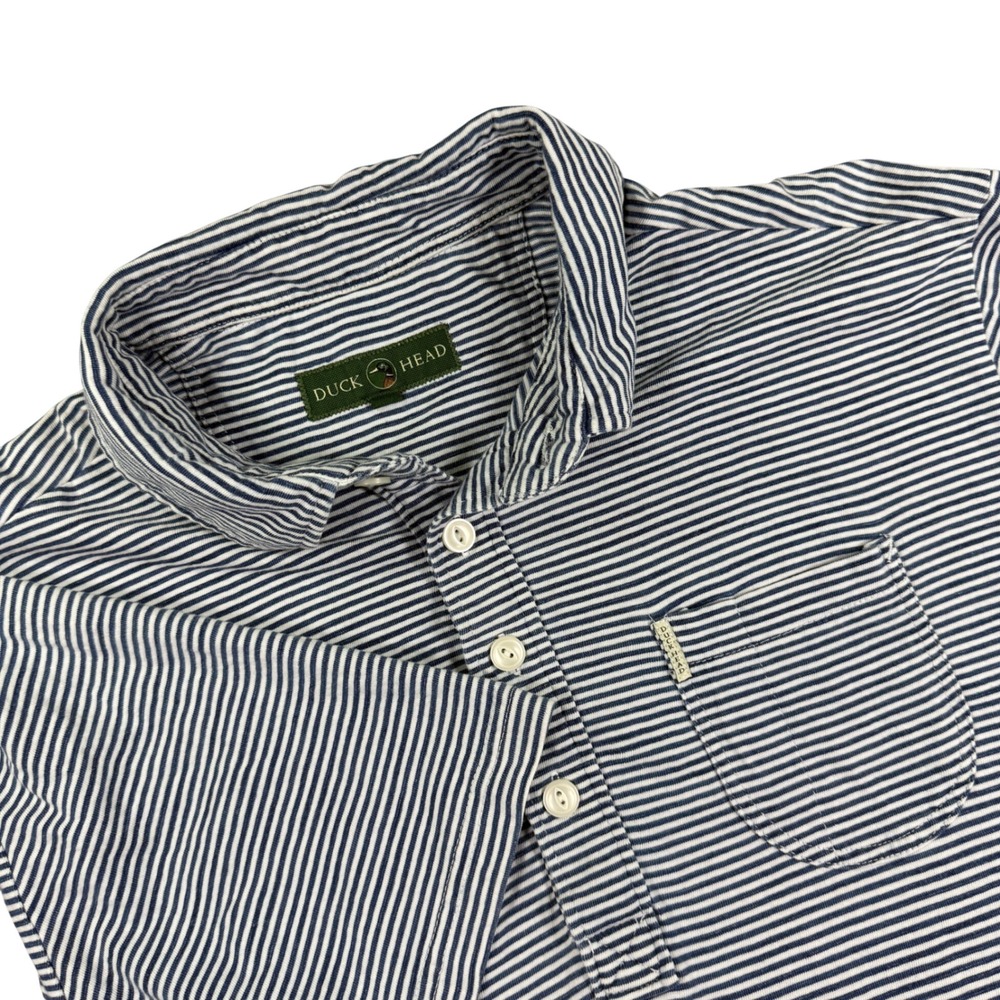 Duck Head Polo Shirt Mens Large Blue White Striped Short Sleeve Pocket Golf